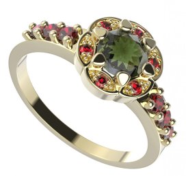 BG prsten 994-Z kulatého tvaru Stříbro 925 - pozlacené Vltavín a granát