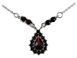 BG náhrdelník vsazeny kameny : vltavín a granát  053 Stříbro 925 - rhodium Granát