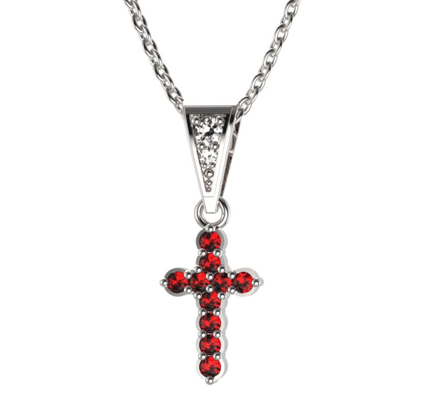 Zlatý přívěsek křížek s červeným zirkonem, bílé zlato 585 – 580 (ZI445801)
