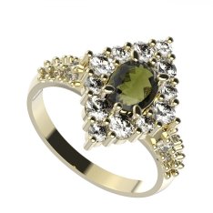 BG prsten oválný 422-X Stříbro 925 - pozlacené Vltavín a  kubický zirkon