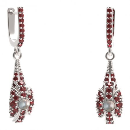 BG earring pearl 537-G91 - Metal: Silver 925 - rhodium, Stone: Garnet and pearl