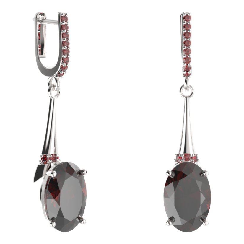 BG náušnice s centrálním oválným kamenem 480-C91 Stříbro 925 - rhodium Granát