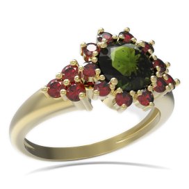 BG prsten s kulatým kamenem 511-U Žluté zlato - 585 Vltavín a granát