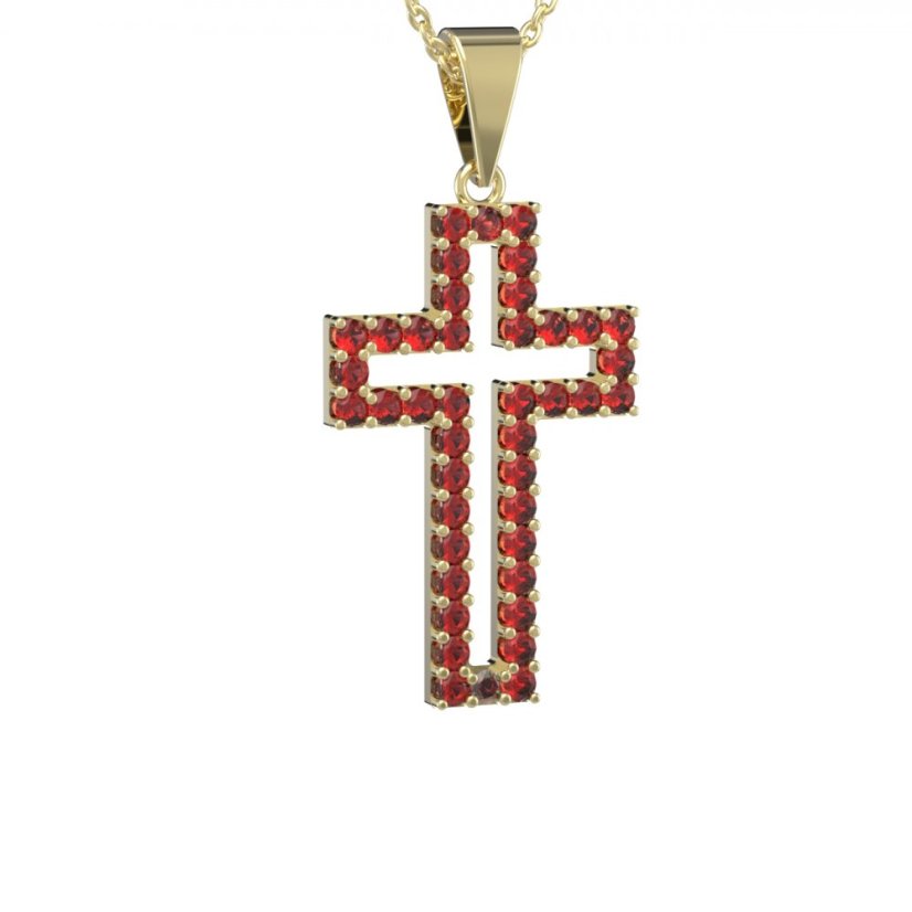 Zlatý přívěsek křížek s červeným zirkonem, žluté zlato 585 – 238