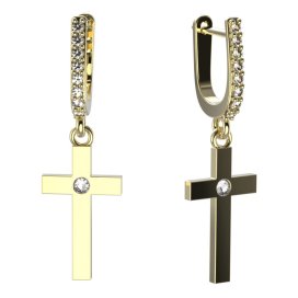 BeKid dívčí  náušnice křížek 1103 Žluté zlato - 585 Bílý kubický zirkon