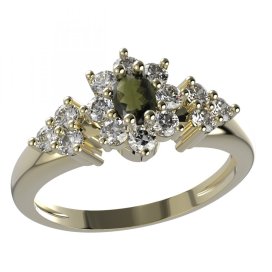 BG prsten s oválným kamenem 627-U Stříbro 925 - pozlacené Vltavín a  kubický zirkon