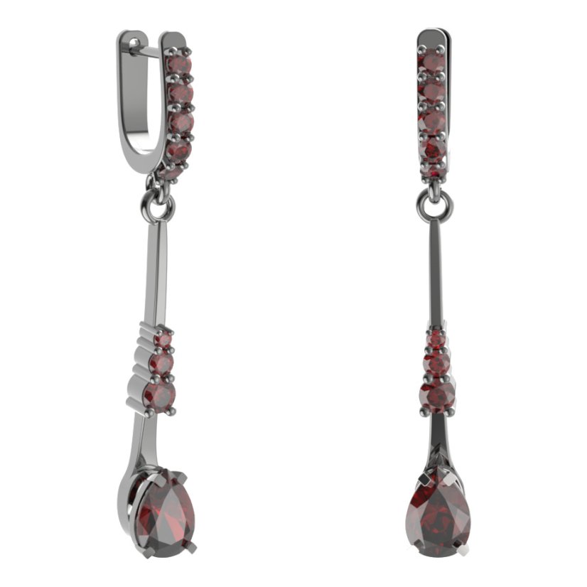 Stříbrné náušnice kapka s českým granátem, ruthenium, anglické zapínání – 495-B93