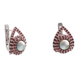 BG náušnice s přírodní perlou 540-90 Stříbro 925 - rhodium Granát a perla