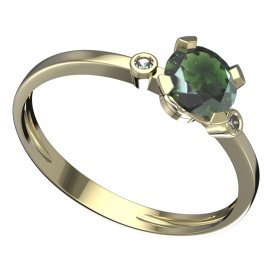 BG vltavínový prsten 558L Žluté zlato - 585 Vltavín a diamant