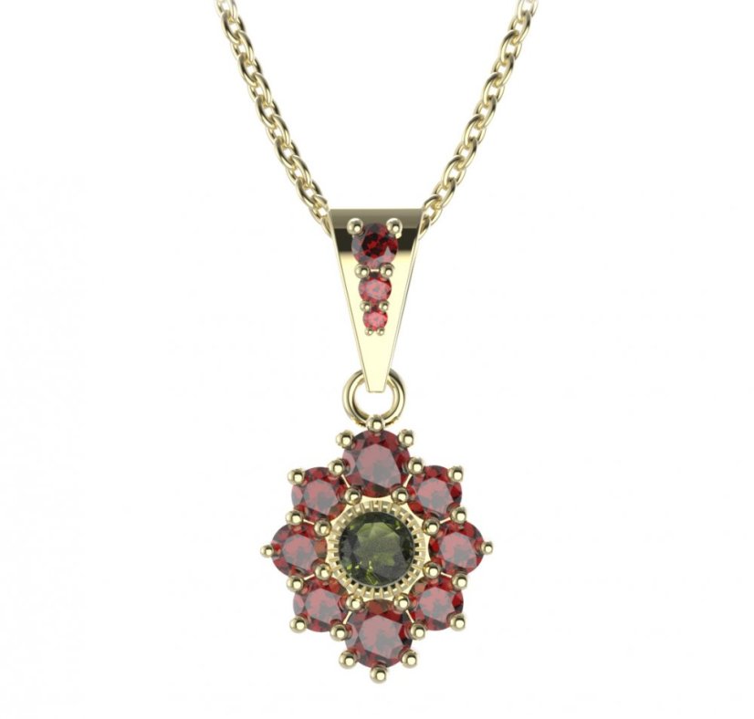 BG přívěs kulatý 017-2 Stříbro 925 - pozlacené Vltavín a granát