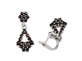 BG náušnice vsazený granát hvězdicový brus  058 Bílé zlato - 585 Granát