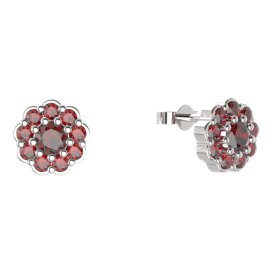 BG náušnice kulaté - 453 Stříbro 925 - rhodium Granát