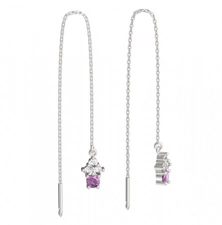 BeKid, Gold kids earrings -159 - Switching on: Chain 9 cm, Metal: White gold 585, Stone: Pink cubic zircon