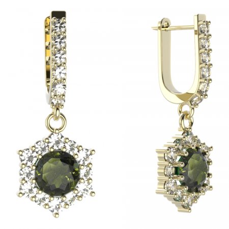 BG circular earring 230-94 - Metal: White gold 585, Stone: Moldavit and garnet