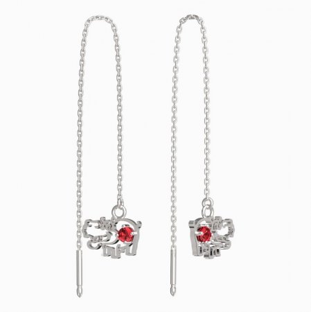 BeKid, Gold kids earrings -1188 - Switching on: Chain 9 cm, Metal: White gold 585, Stone: Red cubic zircon