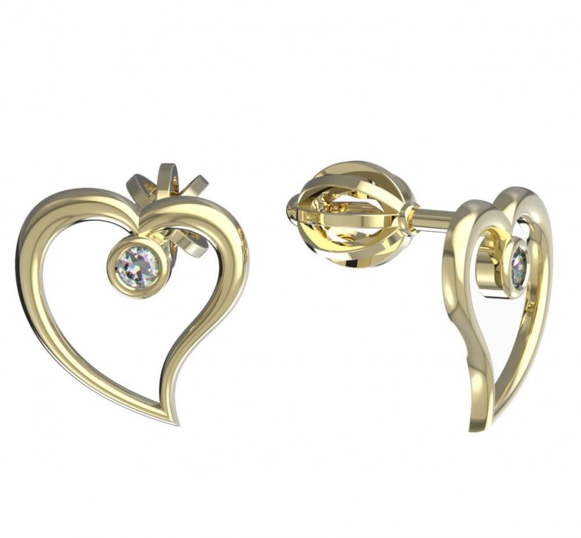 Bg náušnice srdíčko 1267 Žluté zlato - 585 Diamant