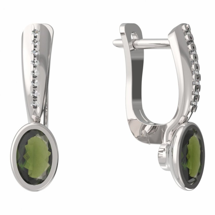 BG vltavínové náušnice 559 Bílé zlato - 585 Vltavín a diamant