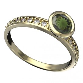 BG vltavínový prsten 557E Žluté zlato - 585 Vltavín a diamant