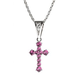 Zlatý přívěsek křížek s růžovým zirkonem, bílé zlato 585 – 256 (ZN442561)