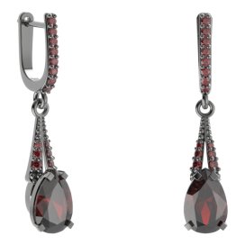 BG náušnice s centrálním kapkovitým kamenem 494-G91 Stříbro 925 - ruthenium (30-90dní) Granát