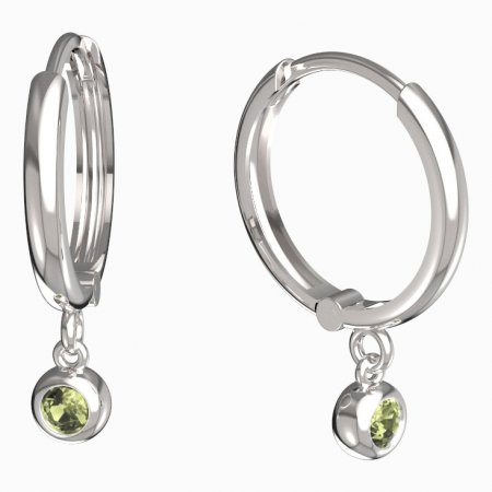 BeKid, Gold kids earrings -101 - Switching on: Circles 15 mm, Metal: White gold 585, Stone: Green cubic zircon