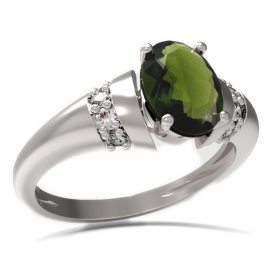 BG prsten oválný kámen 478-K Stříbro 925 - rhodium Vltavín a kubický zirkon