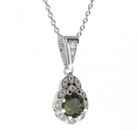 BG přívěs kulatý 991-1 Stříbro 925 - rhodium Vltavín a  kubický zirkon