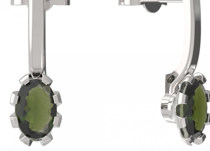 BG vltavínové náušnice 560 Bílé zlato - 585 Vltavín