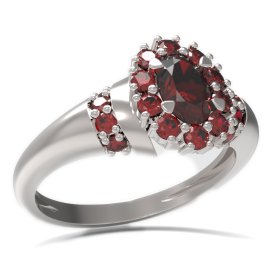 BG prsten oválný kámen 498-K Stříbro 925 - rhodium Granát