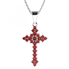 Zlatý přívěsek křížek s červeným zirkonem, bílé zlato 585 – 264