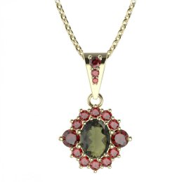 BG přívěs oválný 224-2 Stříbro 925 - pozlacené Vltavín a granát