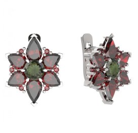 BG náušnice solitérního tvaru 409-07 Stříbro 925 - rhodium Vltavín a granát