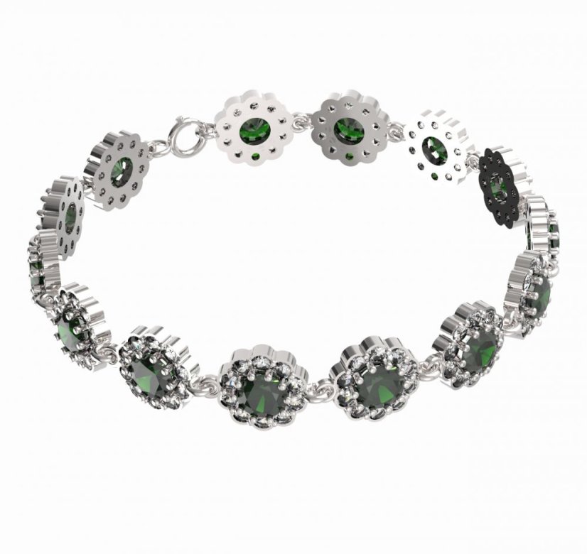 BG náramek 293 Stříbro 925 - rhodium Vltavín a  kubický zirkon