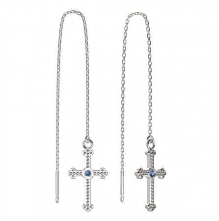 BeKid, Gold kids earrings -1110 - Switching on: Chain 9 cm, Metal: White gold 585, Stone: Light blue cubic zircon