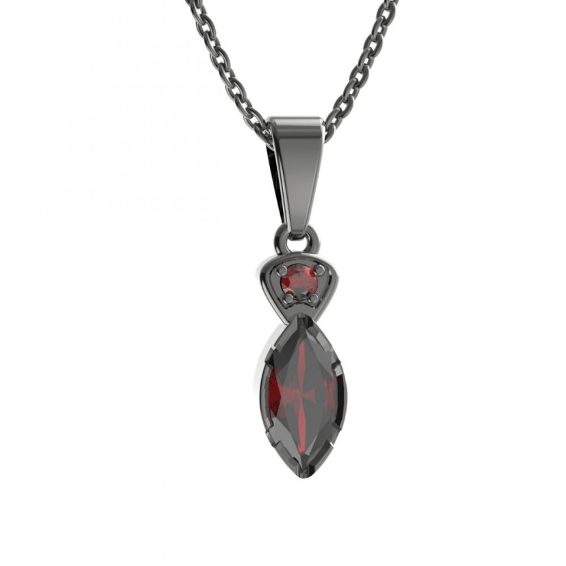 Stříbrný přívěsek s českým granátem, ruthenium – 915