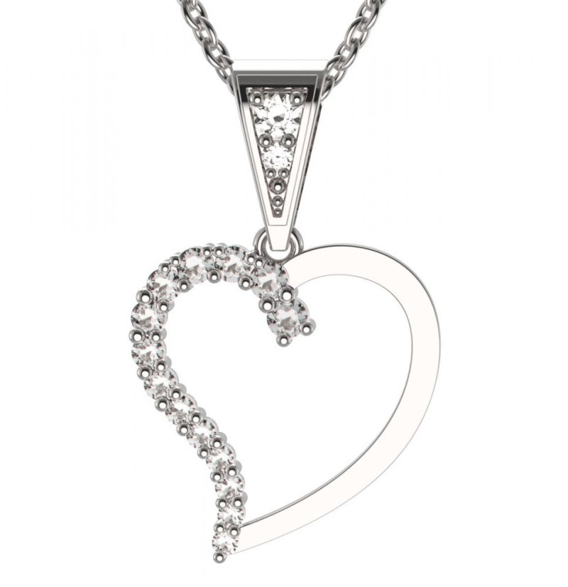 BG zlatý diamantový přívěšek srdíčko 1253 Bílé zlato - 585 Diamant lab-grown