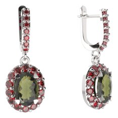 BG  náušnice 728 Stříbro 925 - rhodium Vltavín a granát