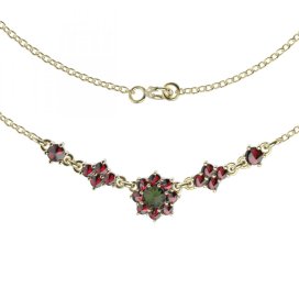 BG náhrdelník 010 Stříbro 925 - pozlacené Vltavín a granát