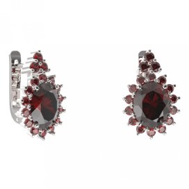 BG náušnice s centrálním oválným kamenem 516-87 Stříbro 925 - rhodium Granát