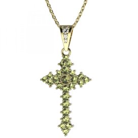 BG zlatý přívěšek křížek 264 Žluté zlato - 585 Zelený kubický zirkon