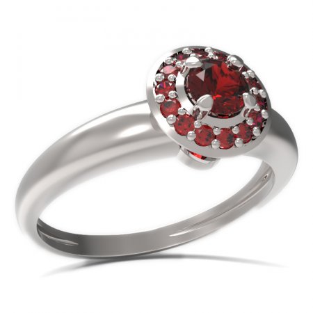 BG prsten s kulatým kamenem 541-I - Kov: Bílé zlato 585, Kámen: Granát
