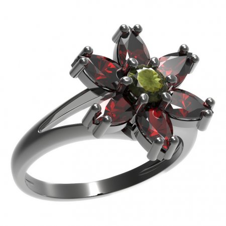 BG prsten ve tvaru hvězdy 520-V - Kov: Pozlacené stříbro 925, Kámen: Vltavín a granát