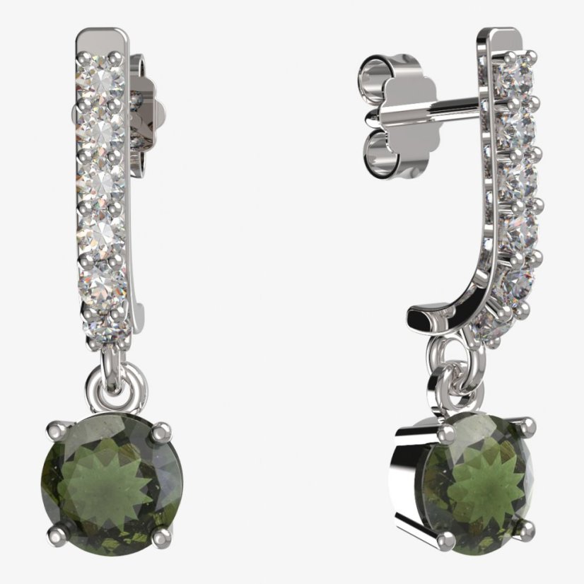 BG vltavínové náušnice 727 Bílé zlato - 585 Vltavín a diamant