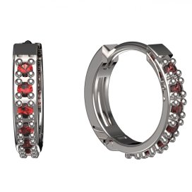 BG zlaté náušnice 1286 kruhy Bílé zlato - 585 Červený kubický zirkon