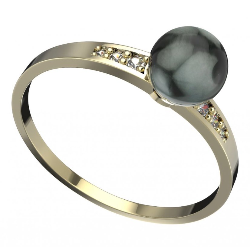 BG zlatý prstýnek s perlou 561 J Žluté zlato - 585 Diamant a tahiti perla