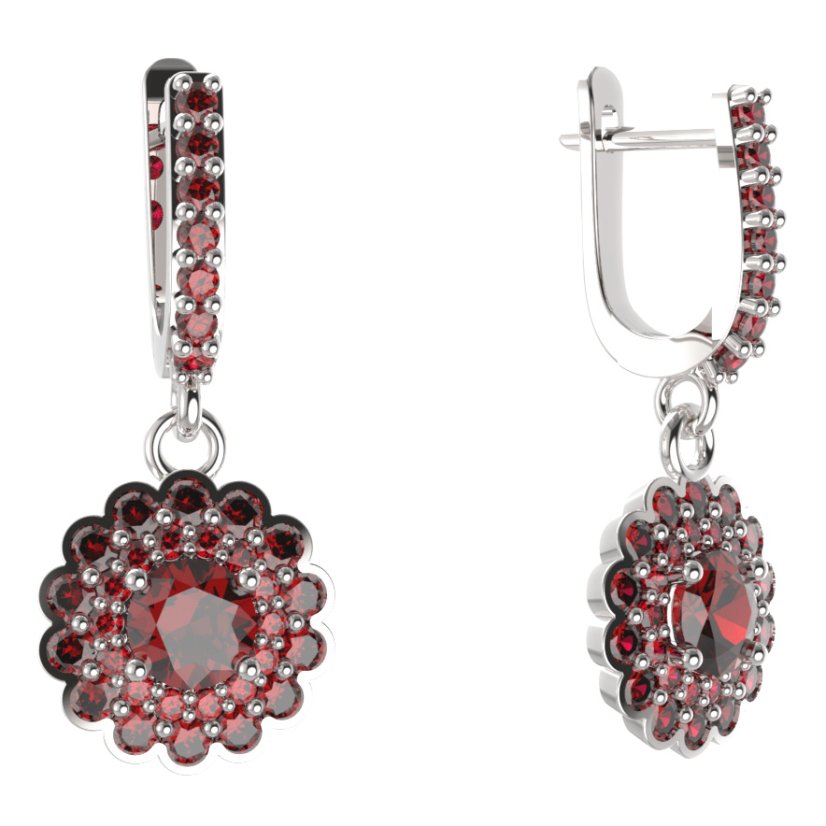 BG kulaté náušnice 463-84 Stříbro 925 - rhodium Granát