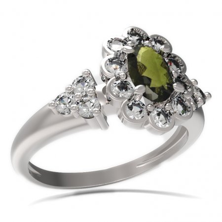 BG prsten s oválným kamenem 517-U - Kov: Stříbro 925 - rhodium, Kámen: Vltavín a granát