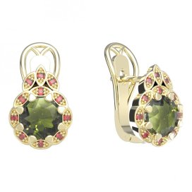BG náušnice kulaté  991-R7 Stříbro 925 - pozlacené Vltavín a granát