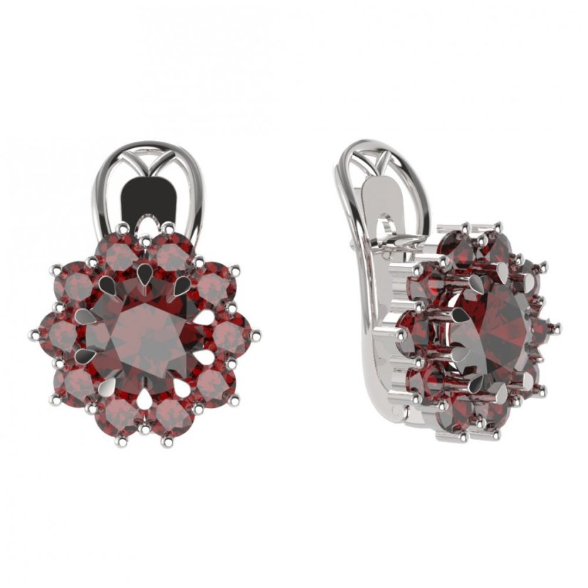 BG  náušnice 011-R7 kulaté Stříbro 925 - rhodium Granát