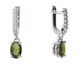 BG náušnice přírodní broušený granát   711: Stříbro 925 - rhodium Vltavín a  kubický zirkon
